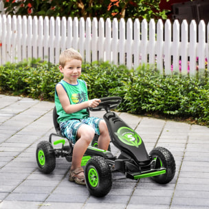 Kart Pedales Coche de Pedales para Niños de 5-12 Años con Asiento Ajustable Neumáticos Inflables Amortiguador y Freno de Mano Carga 50 kg Negro y Verde