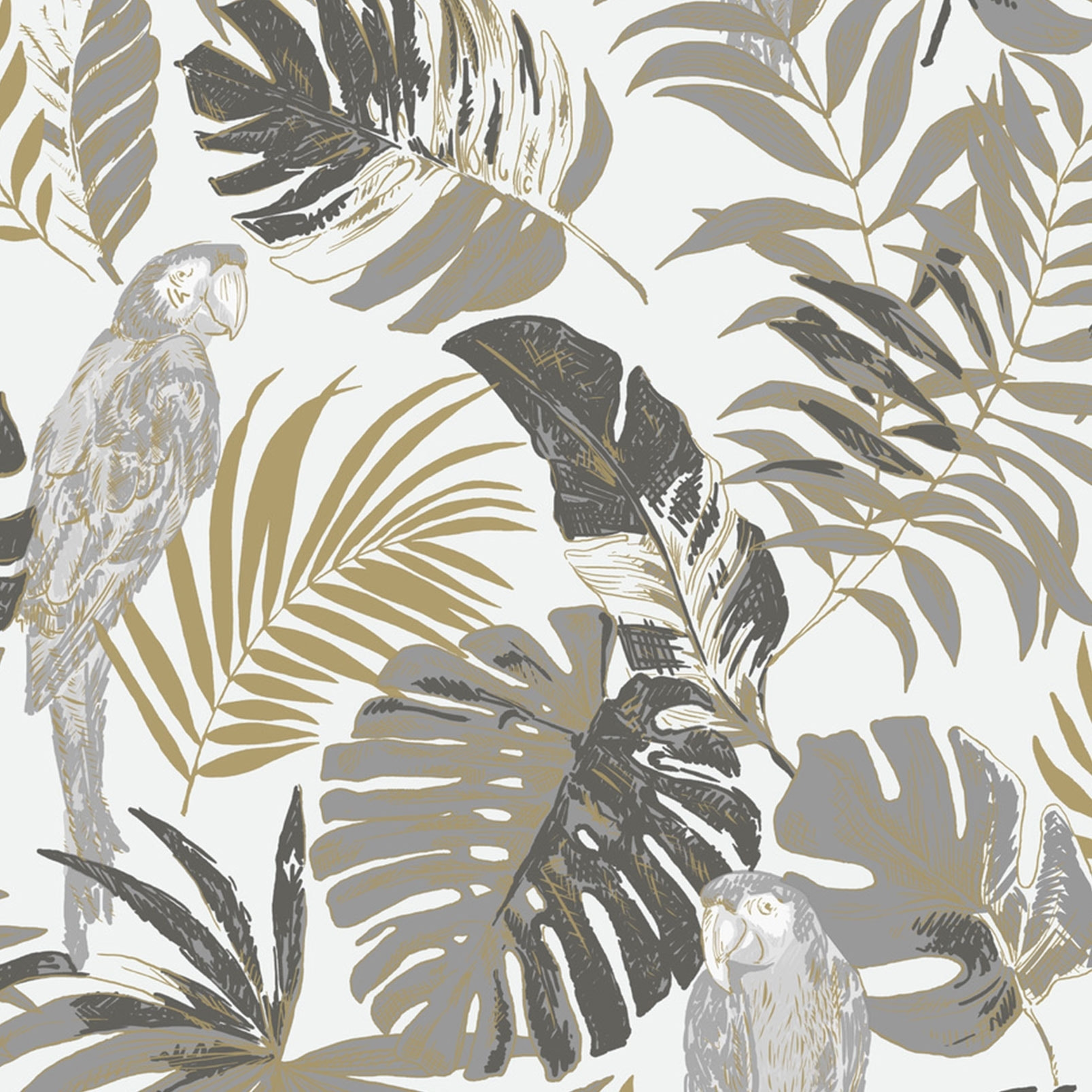 Papier peint jungle coco exotique Gris