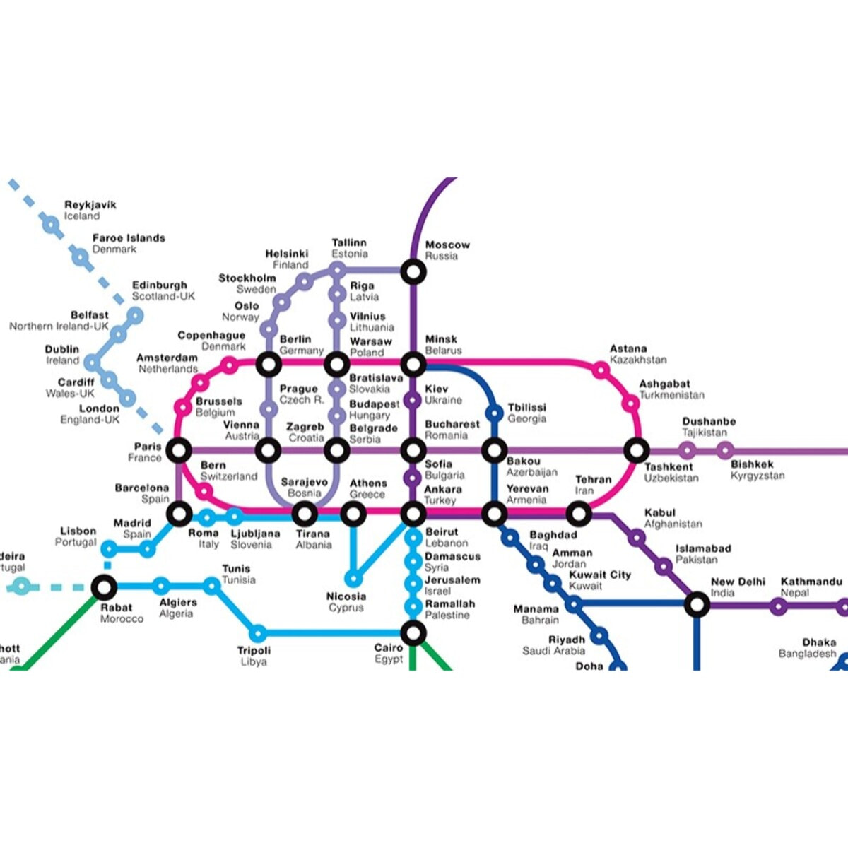 Affiche 50 x 70 cm - World Metro Map - Olivier Bourdereau