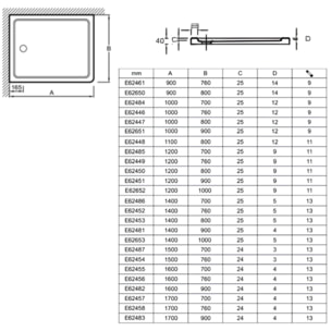 Receveur de douche 170 x 70 cm Flight rectangle blanc avec bonde verticale chromé
