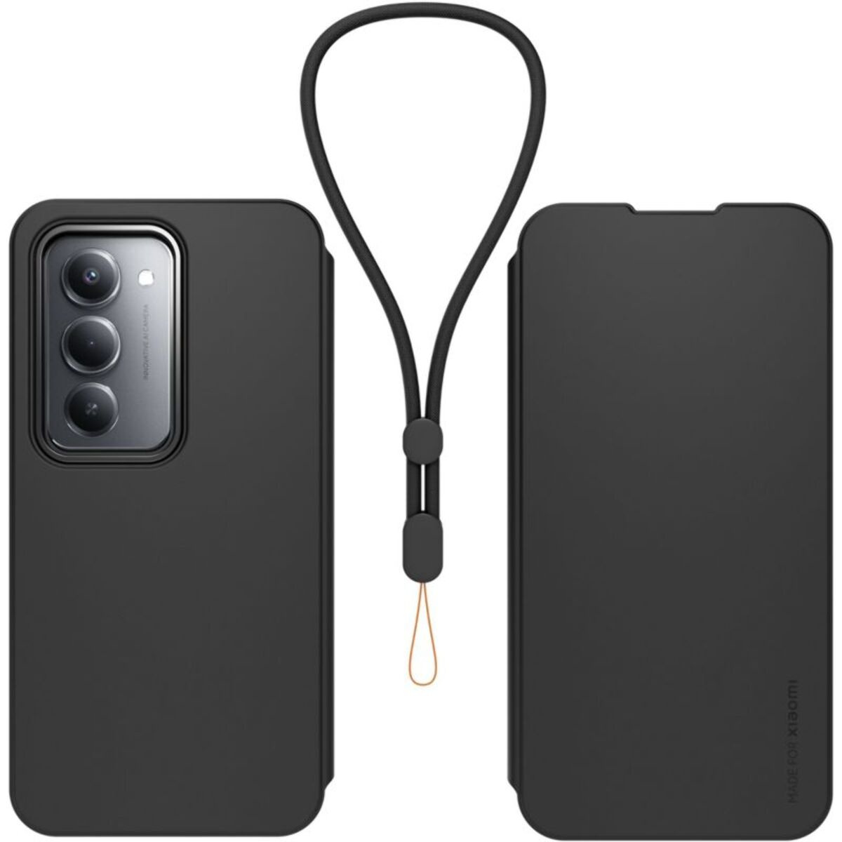 Etui avec cordon MADE FOR XIAOMI Redmi 15 5G folio Noir + dragonne