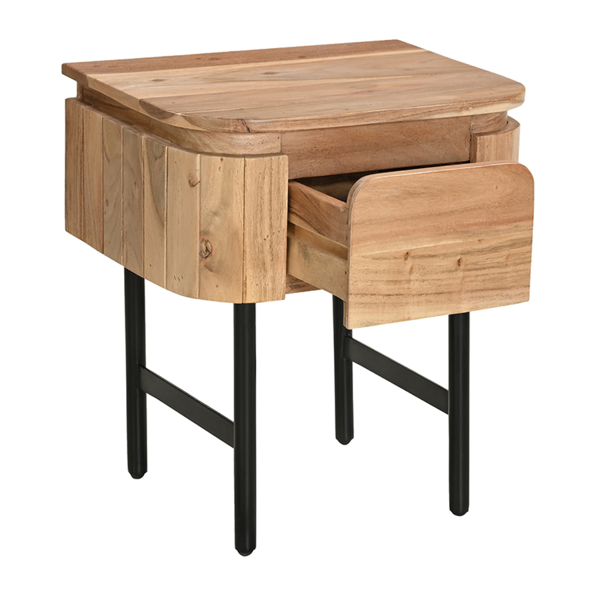 Table de chevet en bois massif et métal noir avec tiroir NAPOLI