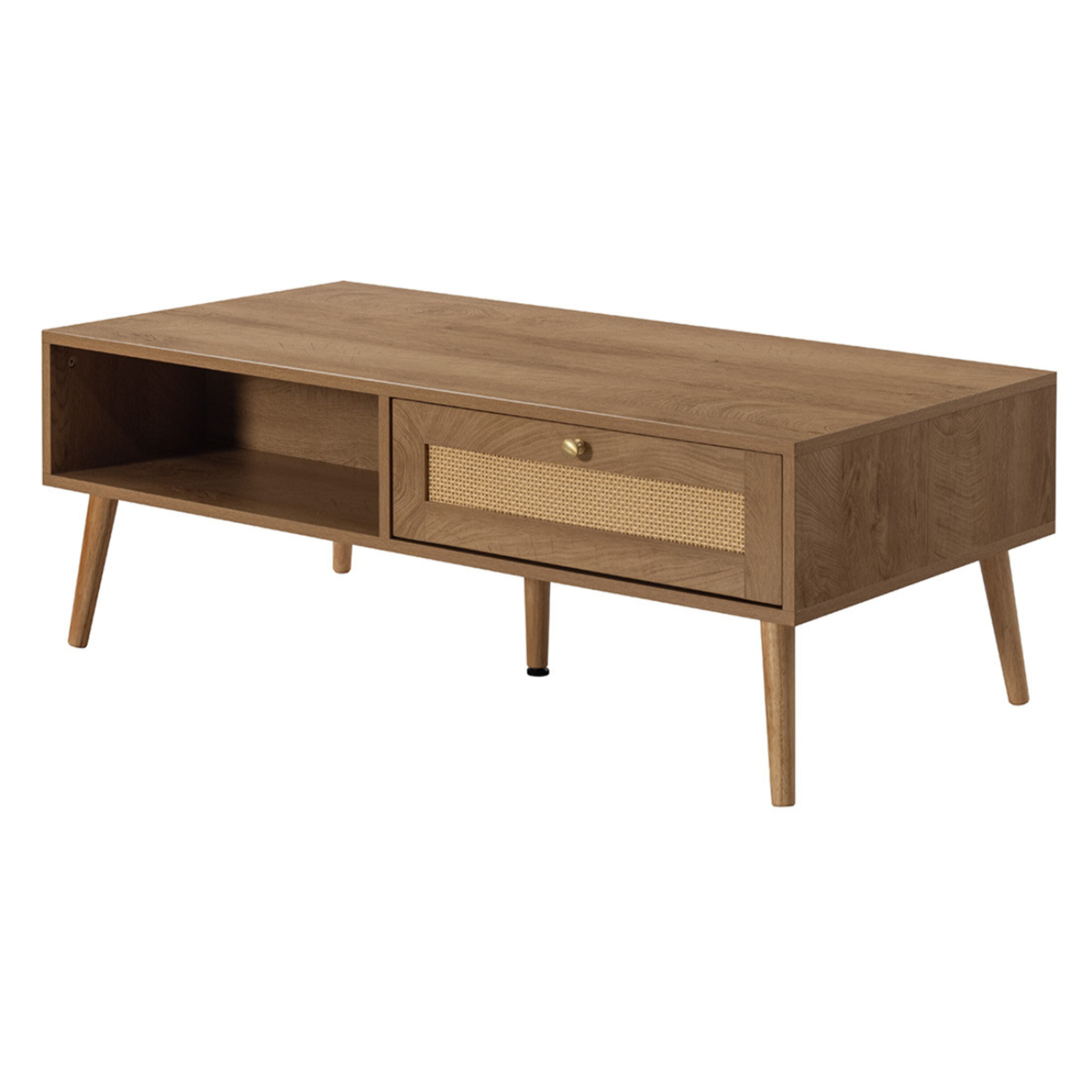 Goto - table basse - effet bois et cannage - 1 tiroir et 1 niche - 110 cm - Bois