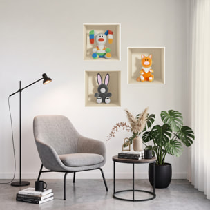 Stickers muraux 3D | Sticker Mural Autocollant effet 3D jouets Lapin gris, chat et lapin en couleur - Stickers adhésifs 3D Chambre Salon Trompe l'oeil