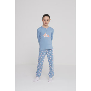 Pigiama bambina foxy in caldo cotone con collo due bottoni Noidinotte