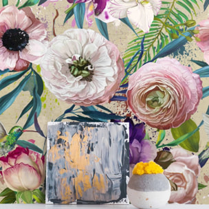 Carta da Parati Floreale con Fiori Rosa