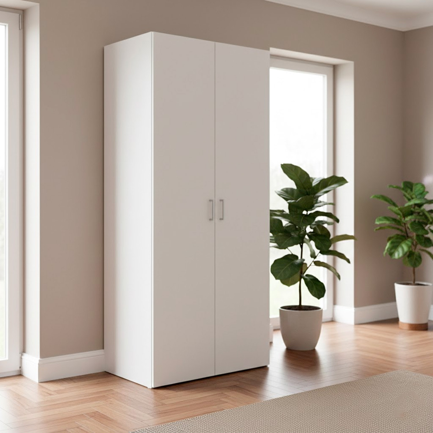 Armadio Multiuso Con 2 Ante Battenti Armadietto Design Moderno Salvaspazio Vano Con Barra Appendiabiti E Ripiani 77.6 x 49.52 x 175.4 Cm Bianco