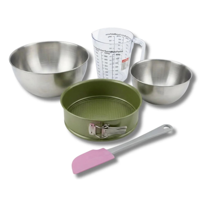 Set pâtisserie avec moule à manqué revêtement cire de carnauba, bols à mixer, verre mesureur et spatule Zenker
