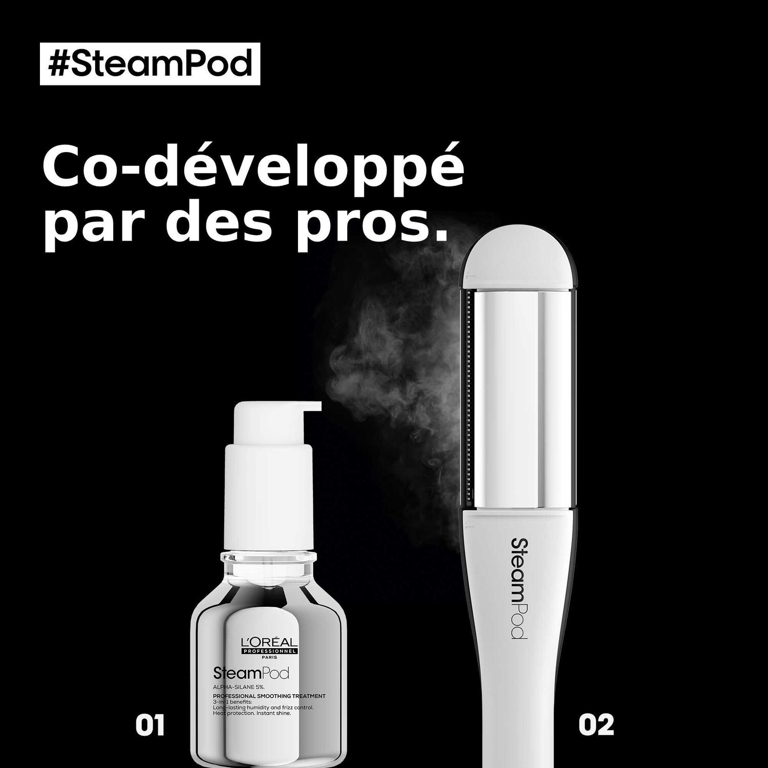 Steampod 4 - Pack Lisseur-Boucleur Professionnel à la Technologie Vapeur Brevetée & soin 3-en-1 50 ml