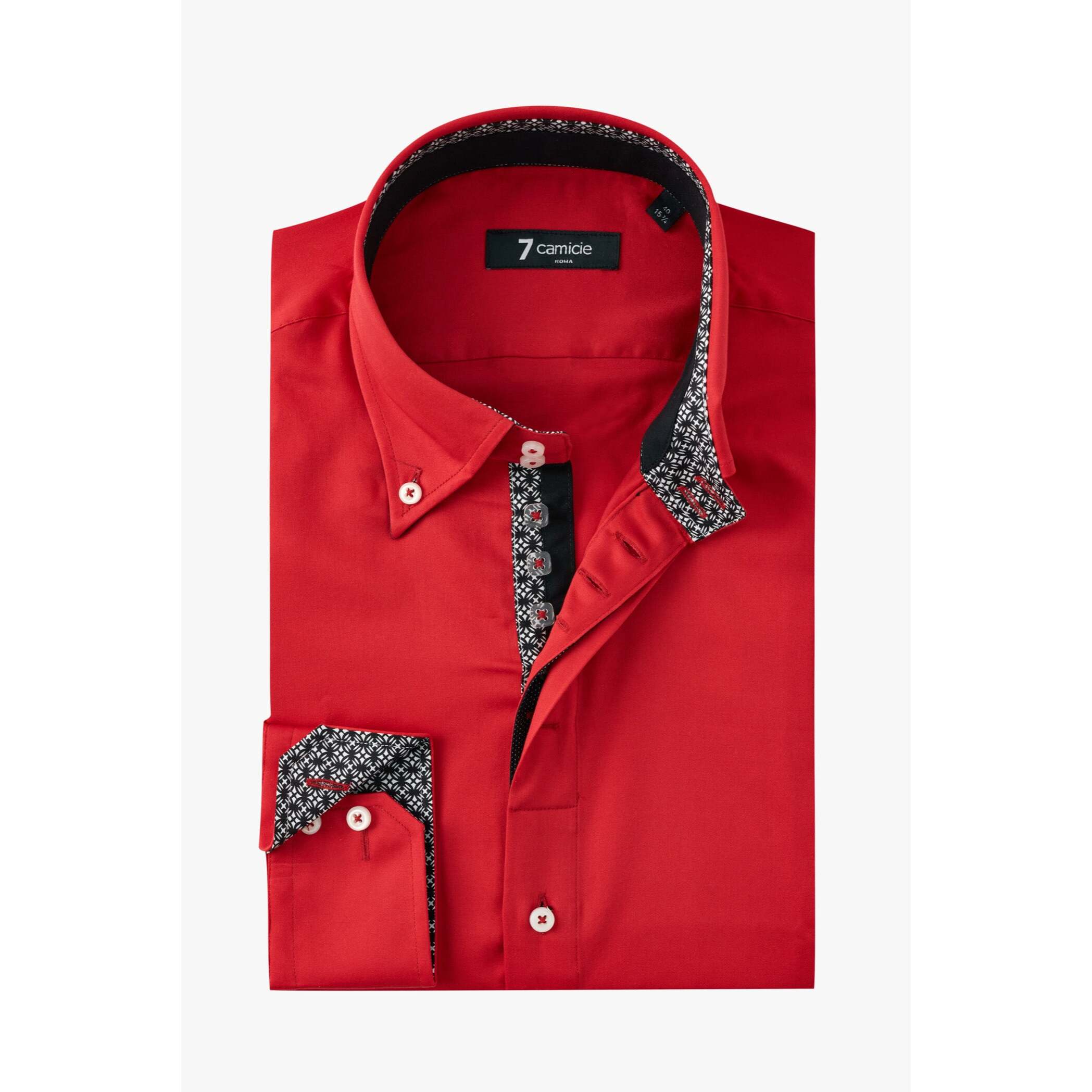 Camicia Uomo 2 Bottoni Button Down Slim Satin Unito Rosso