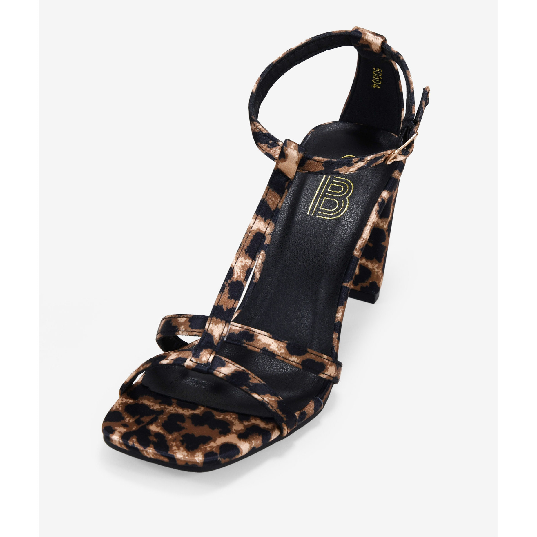 Sandalias de tacón leopardo con talonera