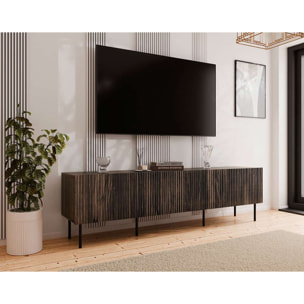 Franco - meuble tv - effet bois - 4 portes - 200 cm - Bois / Noir