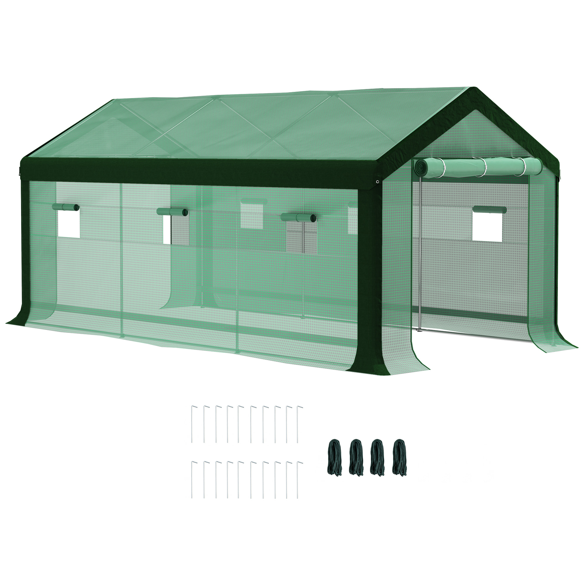 Invernadero de Exterior 6x3x2,8 m Invernadero de Túnel con 6 Ventanas Cubierta de PE Anti-UV y 2 Puertas Enrollables con Cremallera Invernadero para Jardín Patio Verde