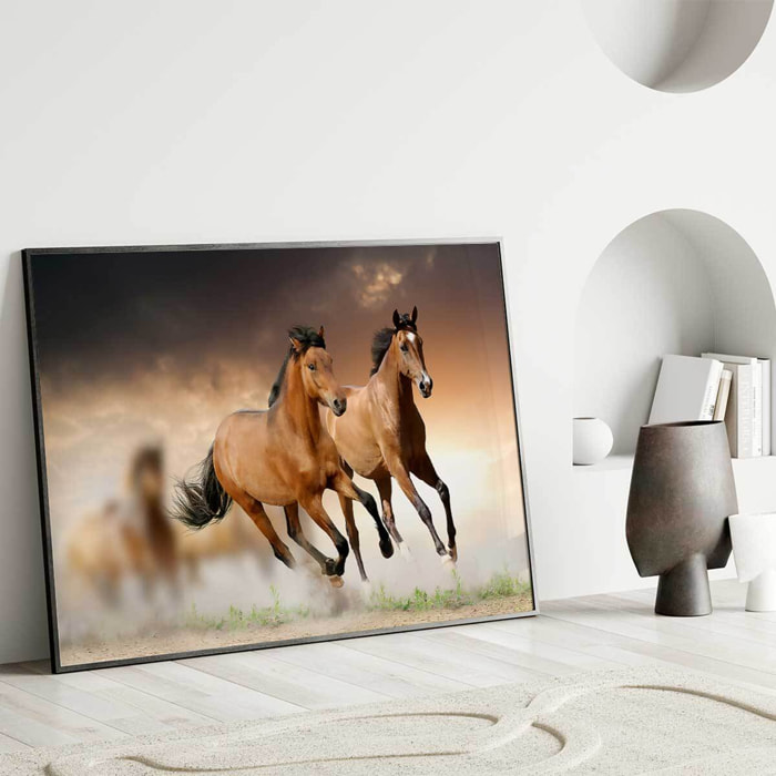 Affiche encadrée chevaux au galop Affiche + cadre en métal - Noir