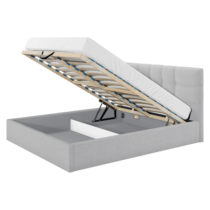 Mael - lit coffre - 160x200 - en tissu - sommier inclus - Gris clair