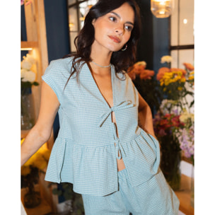 Blusa de mujer con lazos y estampado vichy