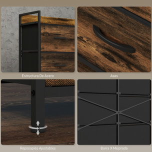 Cómoda con 6 Cajones Plegables, Cajonera de Tela con Estructura de Acero, Estilo Industrial, Cómoda para Dormitorio, Pasillo, Marrón Rústico