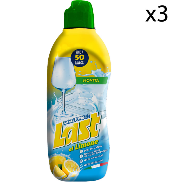 3x Last Gel Detergente Lavastoviglie Igienizzante Anticalcare al Limone - 3 Flaconi da 650ml