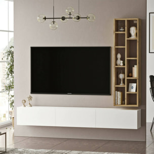 Mobile porta TV Dnegrett, Credenza da soggiorno, Armadio basso per TV, Base parete attrezzata, 175x27h25 cm, Quercia e Bianco