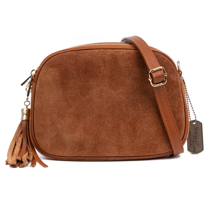 Aliminusa bolso bandolera Mujer. Piel auténtica Gamuza y Dollaro.