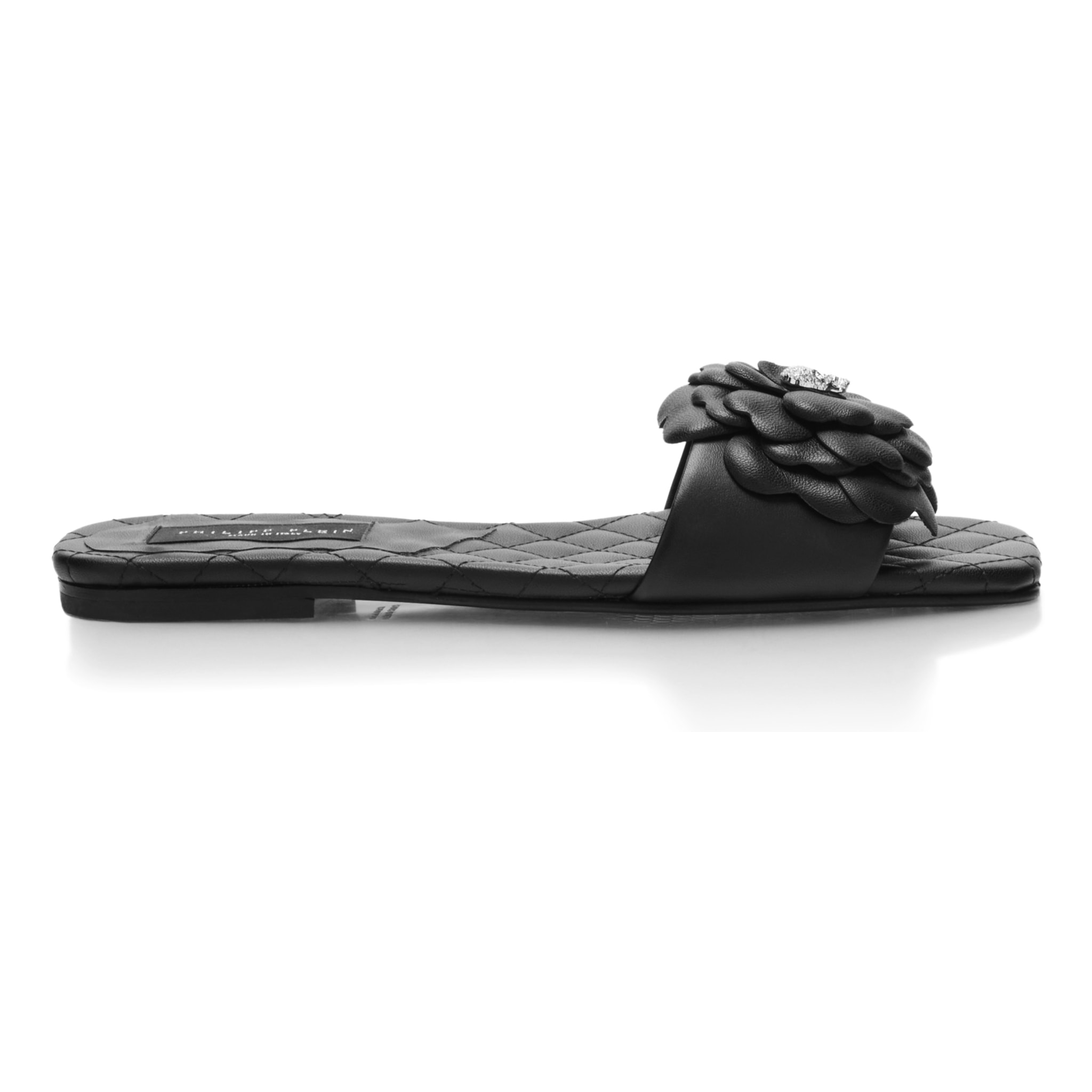 PHILIPP PLEIN Leather Flat Slides Flower
