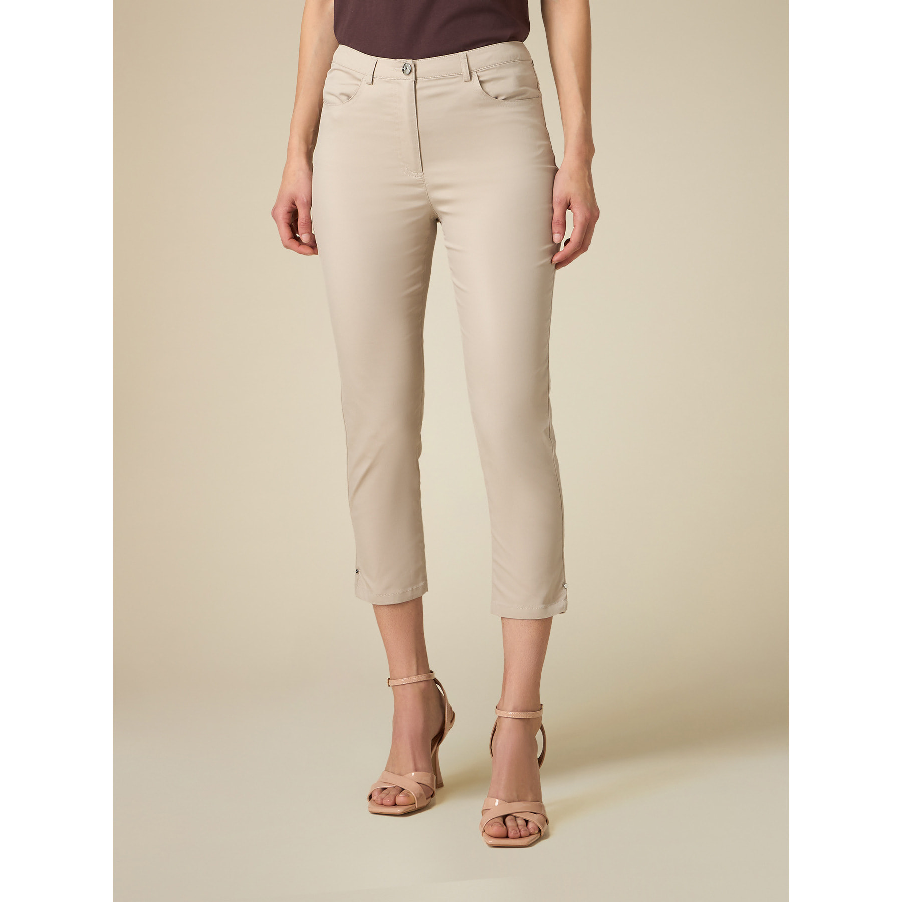 Oltre - Pantaloni capri misto cotone - Beige