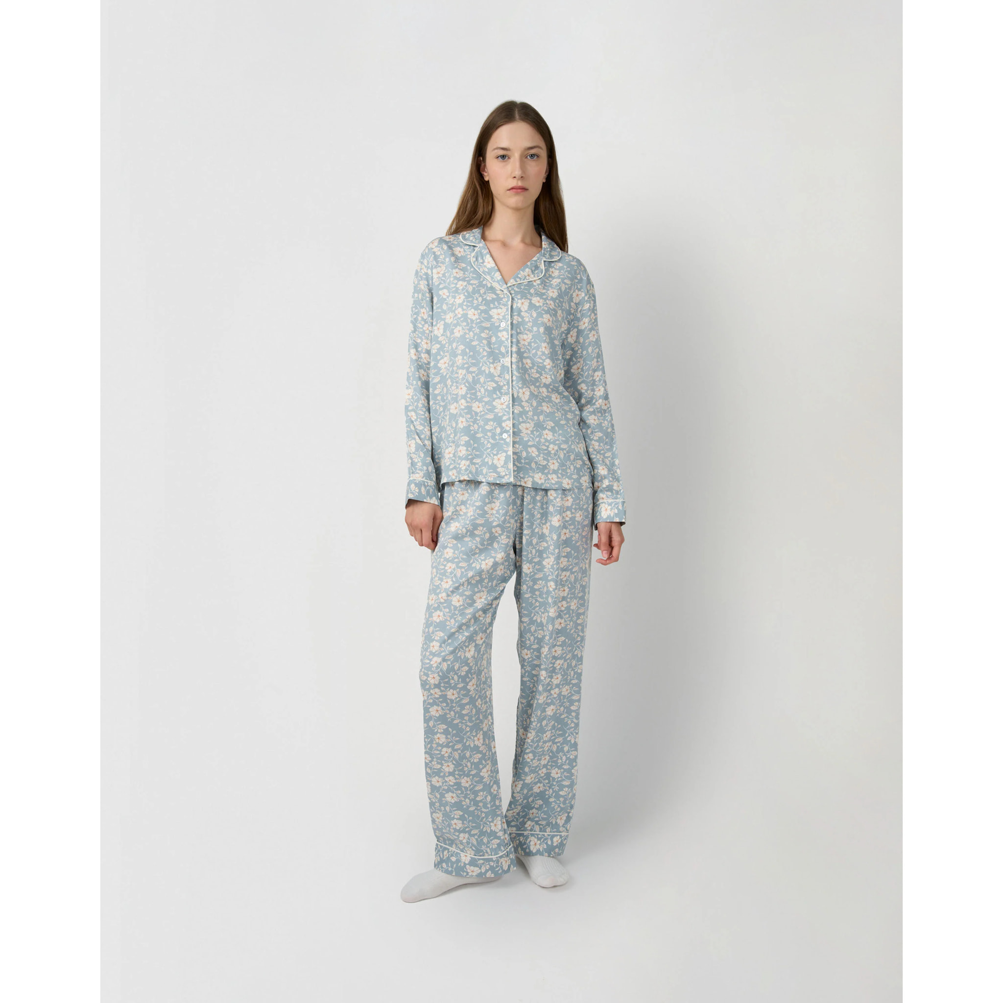 Pijama largo camisero viscosa rich azul verdoso