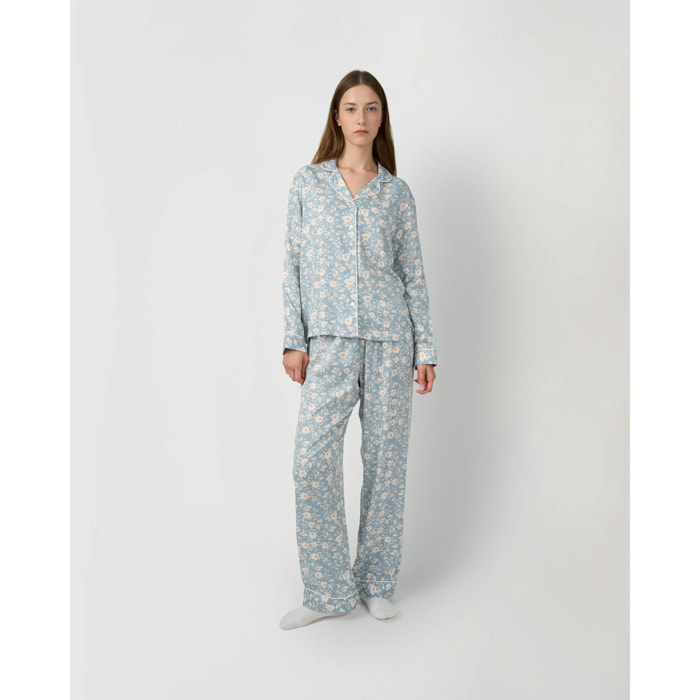 Pijama largo camisero viscosa rich azul verdoso