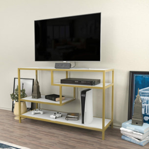 Mobile porta TV Dplizzar, Credenza da soggiorno, Armadio basso per TV, Base parete attrezzata, 120x39h75 cm, Oro e Bianco