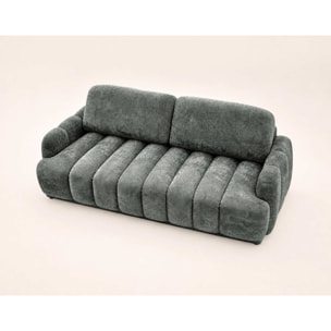 Silvia - Canapé droit 3 places convertible avec coffre - en tissu bouclette - Gris