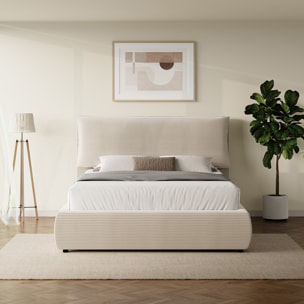 Lit avec coffre de rangement 160x200cm en velours côtelé beige GOLETA