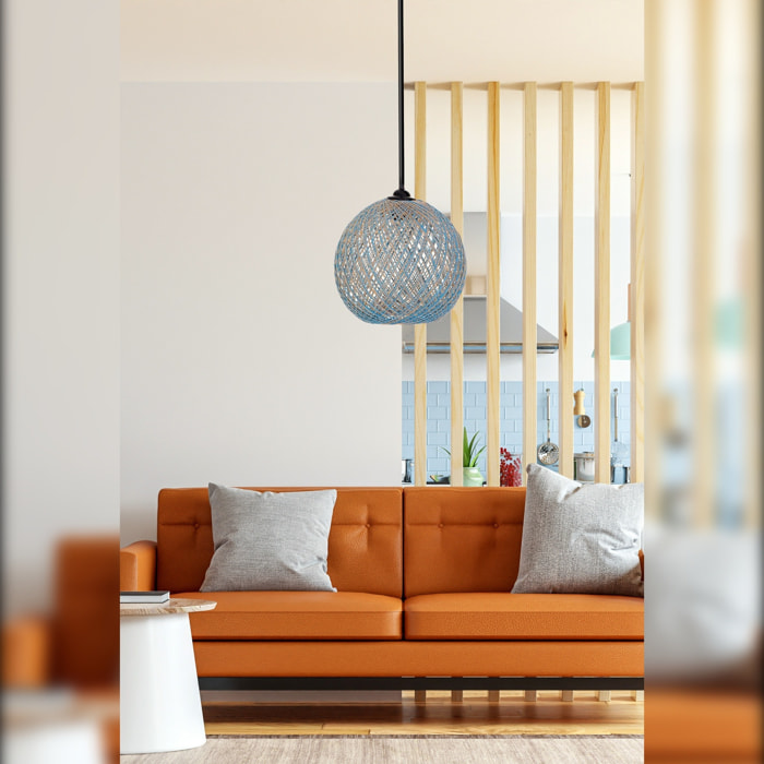 Lámpara de techo con Yute, hecho a mano color Azúl Marrón