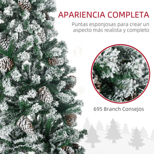 Árbol de Navidad Artificial Altura 180 cm Árbol Nevado con 695 Ramas 57 Piñas Apertura Automática Forma de Torre Base de Acero Plegable Ø104x180 cm Verde