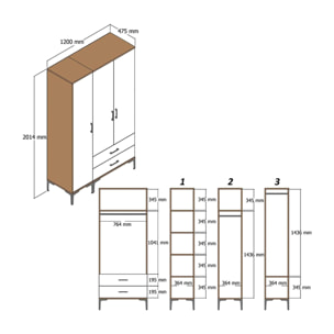 Guardaroba 3 ante Dgalbiat, Mobile camera da letto, Cabina armadio portabiti, Armadio appendiabiti, 120x201h48 cm, Noce e Antracite