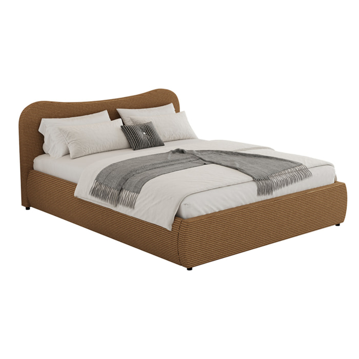 Lit coffre 160x200cm design arrondi velours côtelé marron MILANO