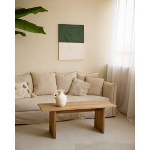 Tableau vert et blanc décoratif sur coton avec cadre en bois peint à la main à la peinture à l'huile en différentes tailles