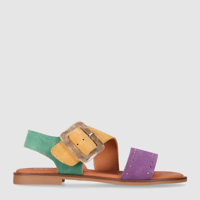 Sandalias de Serraje - Multi-Morado - Tacón: 1 cm