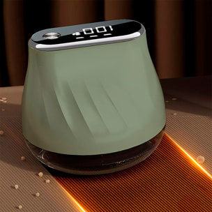 Quitapelusas de mano, con diseño ergonómico compacto. Cuenta con pantalla LCD y tres niveles de potencia.