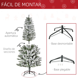 HOMCOM Árbol de Navidad Nevado Artificial 180 cm con 394 Ramas Ignífugas de PVC Apertura Automática Base Plegable y Soporte de Acero Decoración Interior Ø60x180 cm Verde y Blanco