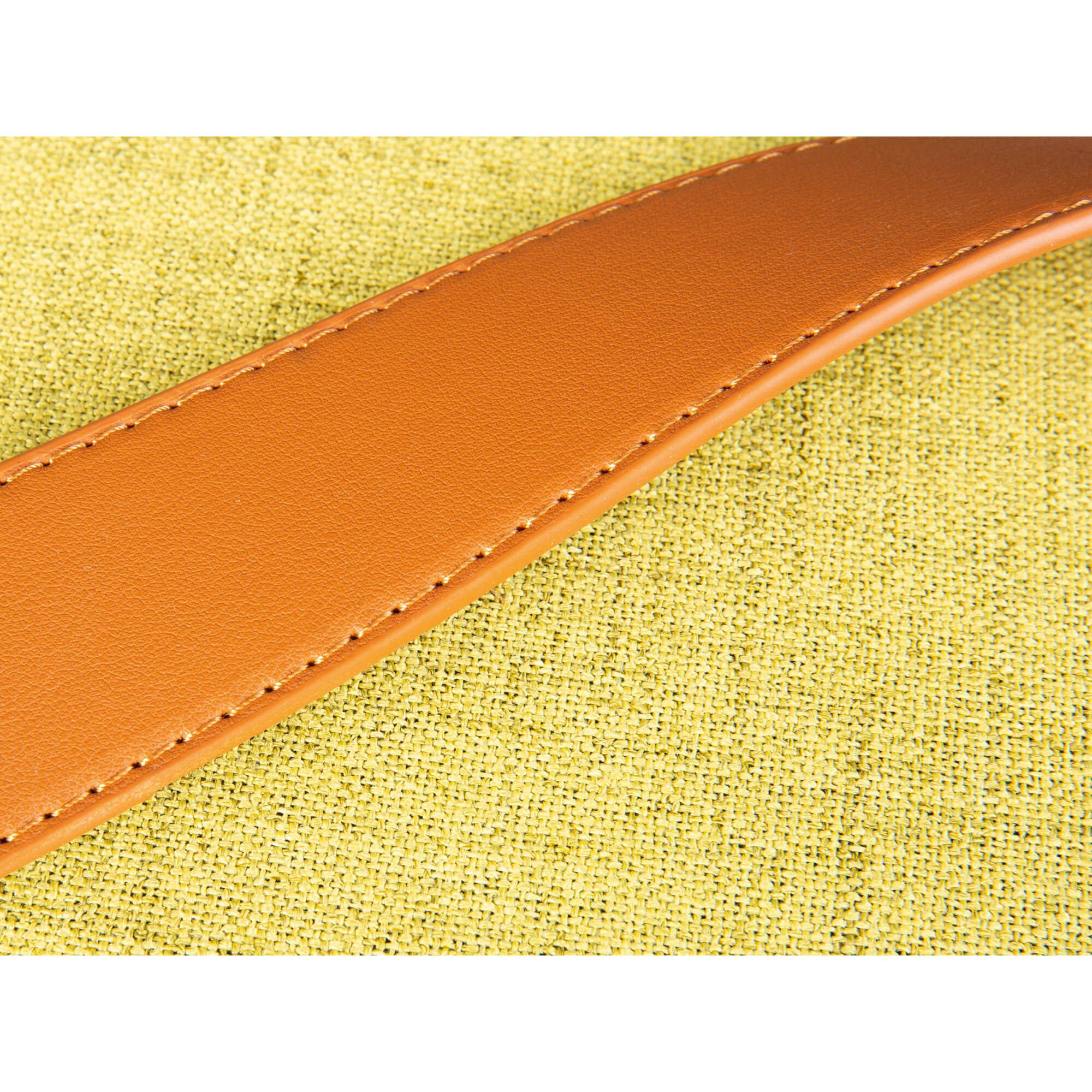 Pouf in tessuto con maniglia in ecopelle, 42 x 36 x 30, Giallo