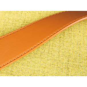 Pouf in tessuto con maniglia in ecopelle, 42 x 36 x 30, Giallo
