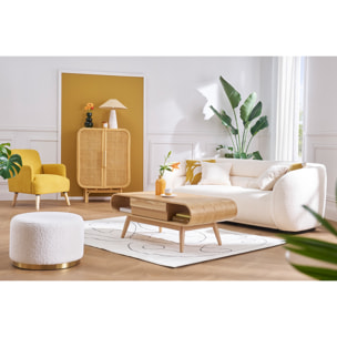 Pouf rond en tissu effet laine bouclée blanc cassé et métal doré D54 cm AMAYA