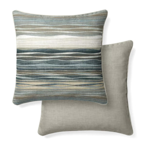 Lot de 2 taies satin de coton imprimé bleu vert Strates ecume