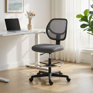 Chaise de bureau assise haute réglable dim. 59L x 61l x 93-113H cm pivotant 360° tissu maille gris