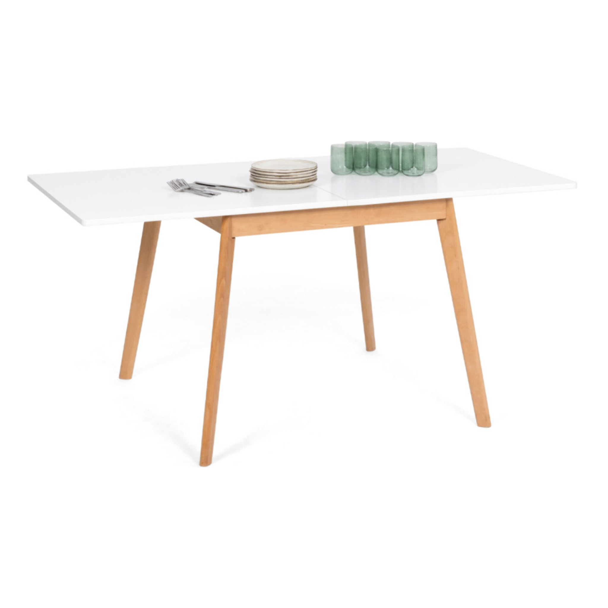 Table à manger dépliable Scandi bois et blanc 80-160cm