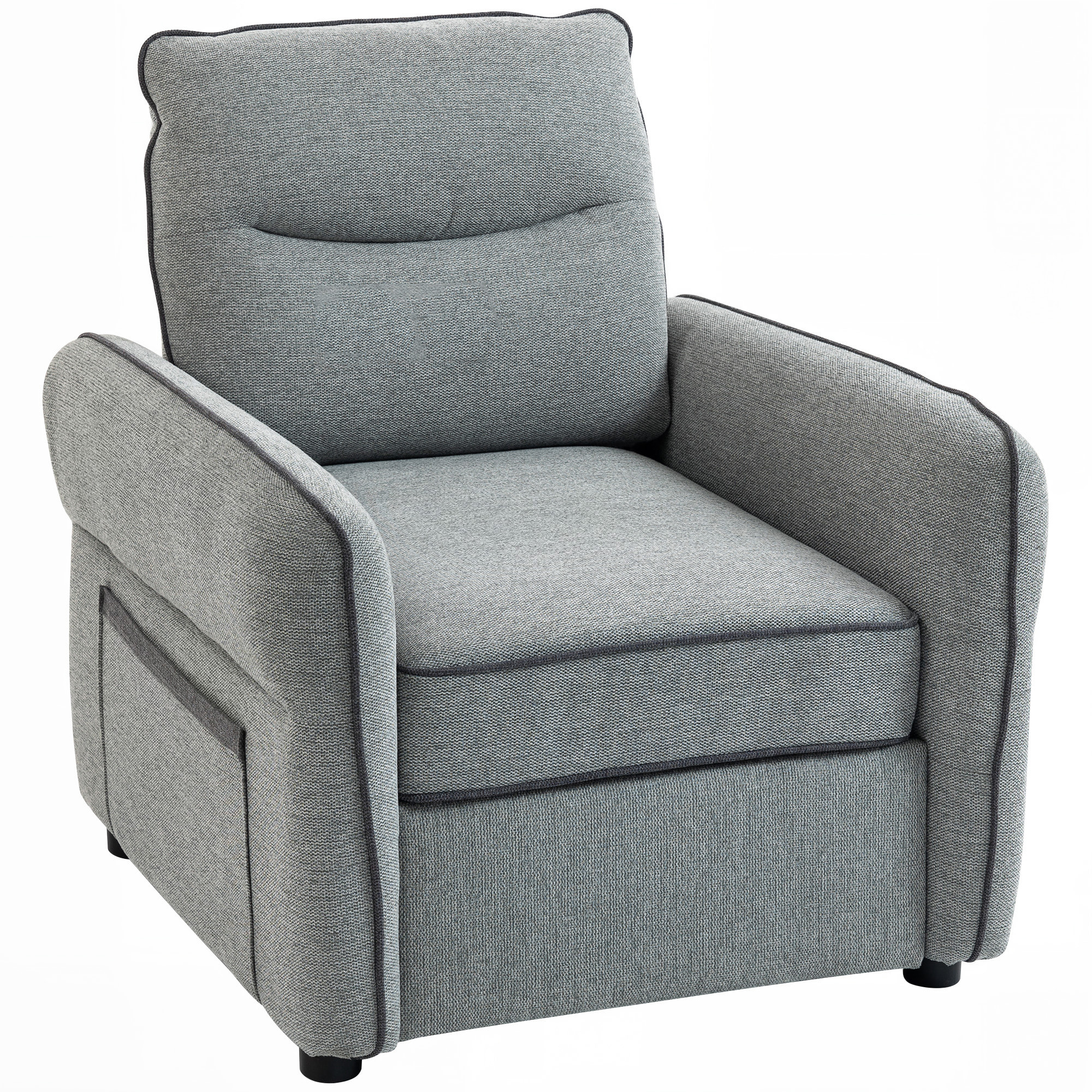 Fauteuil moderne haut dossier grand confort poche rangement velours gris