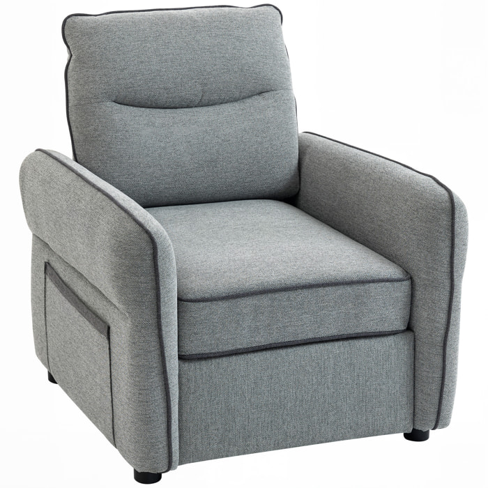 Fauteuil moderne haut dossier grand confort poche rangement velours gris