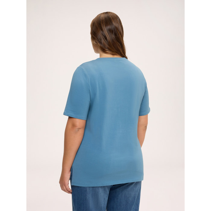 Fiorella Rubino - T-shirt in cotone con paillettes a cascata - Azzurro