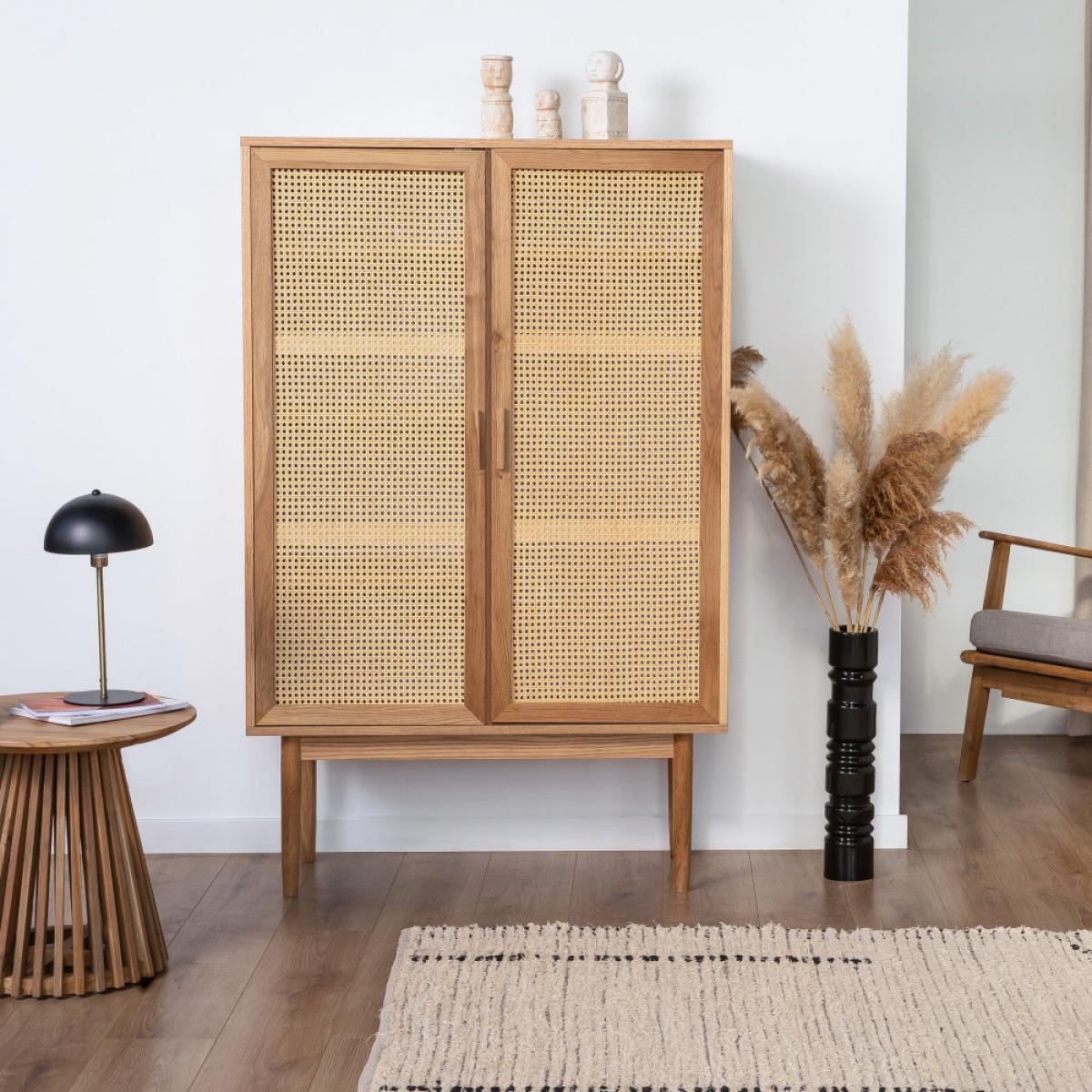 Hogarn - Armoire 2 portes en bois et cannage - Couleur - Bois clair