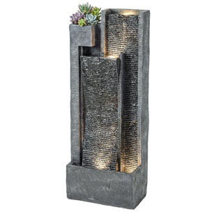 Fontaine de jardin cascade LED 3 niveaux avec jardinière gris